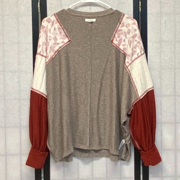 Maurices XL Long Sleeve Scoop Neck Dolman Top Mixed Fabric Pullover Blouse - Picture 7 of 13